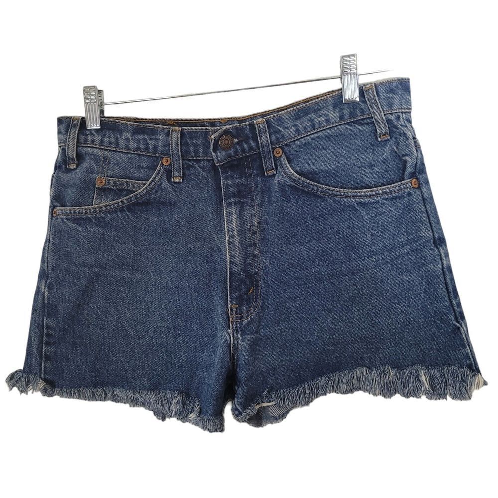 Vintage Levis 517 Denim Shorts Women's Size 33 Orange Tab High Rise Distressed